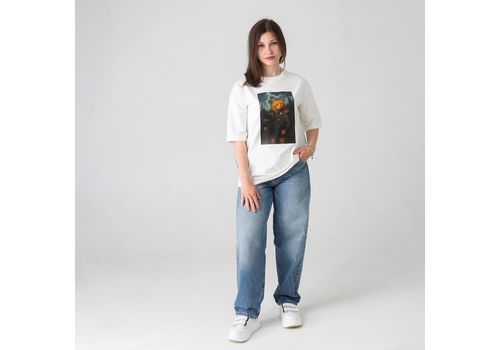 фото 6 - Футболка оверсайз с принтом кота TOR (молочна) Kitek Wear