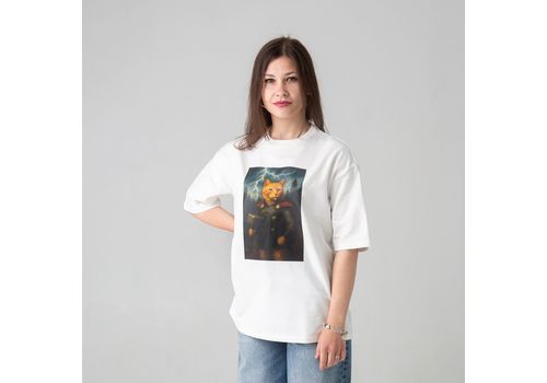 фото 1 - Футболка оверсайз с принтом кота TOR (молочна) Kitek Wear