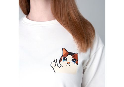 зображення 1 - Футболка оверсайз з принтом кота Crying Cat (молочна) Kitek Wear