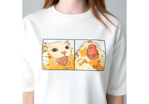 фото 2 - Футболка оверсайз с принтом кота Thurston (молочна) Kitek Wear