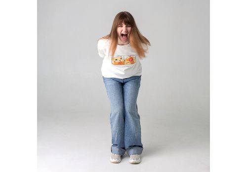 фото 3 - Футболка оверсайз с принтом кота Thurston (молочна) Kitek Wear