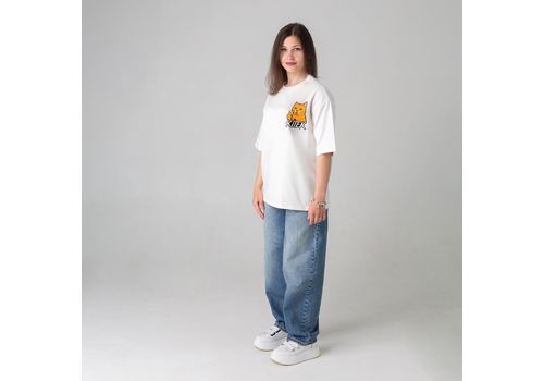 зображення 2 - Футболка оверсайз з принтом кота Doberman (молочна) Kitek Wear