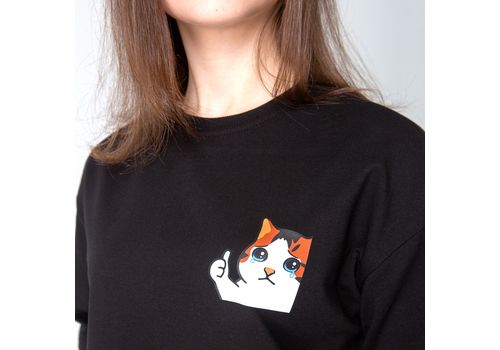 фото 7 - Футболка оверсайз с принтом кота Crying Cat (чорна) Kitek Wear